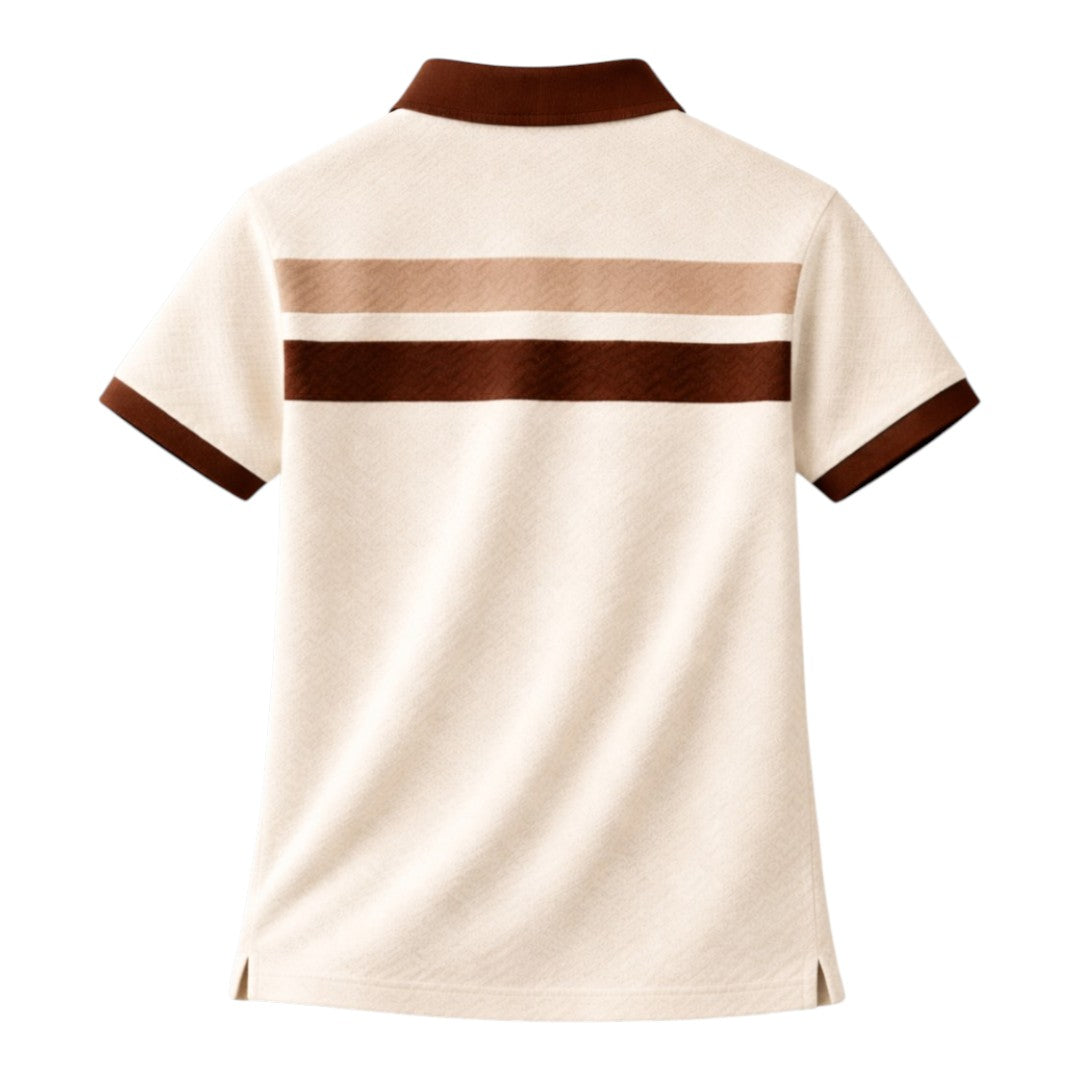 Twice Upon A Clothesline Men's Textured Striped Polo Shirt Cream & Brown Regular Fit Medium (M)