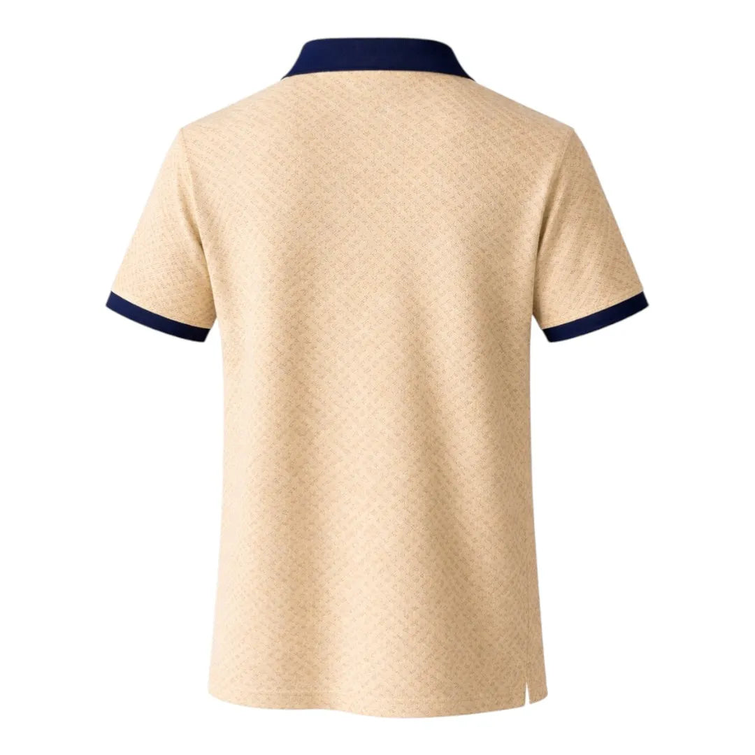 Twice Upon A Clothesline Men's Textured Polo Shirt Beige & Navy Blue Regular Fit Medium (M)