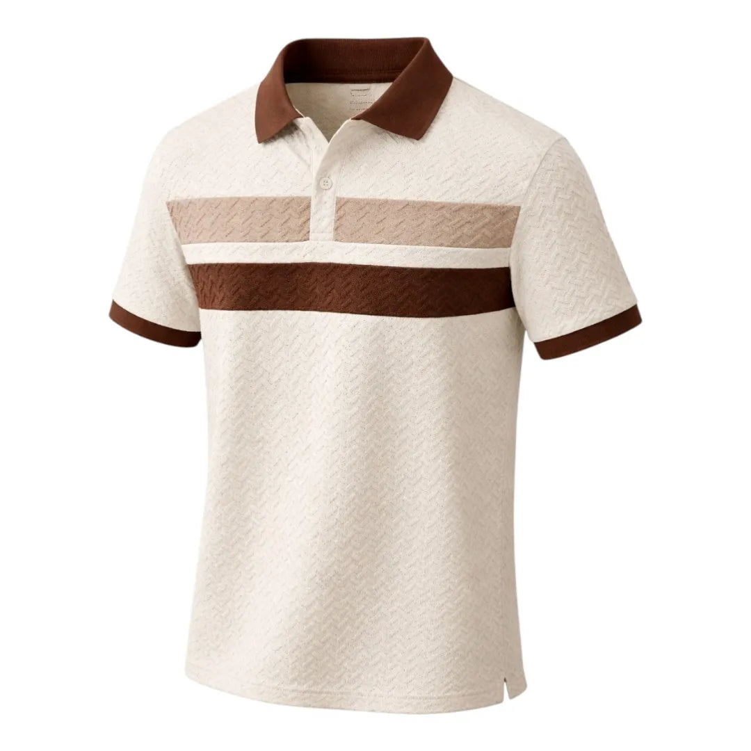 Twice Upon A Clothesline Men's Textured Striped Polo Shirt Cream & Brown Regular Fit Medium (M)