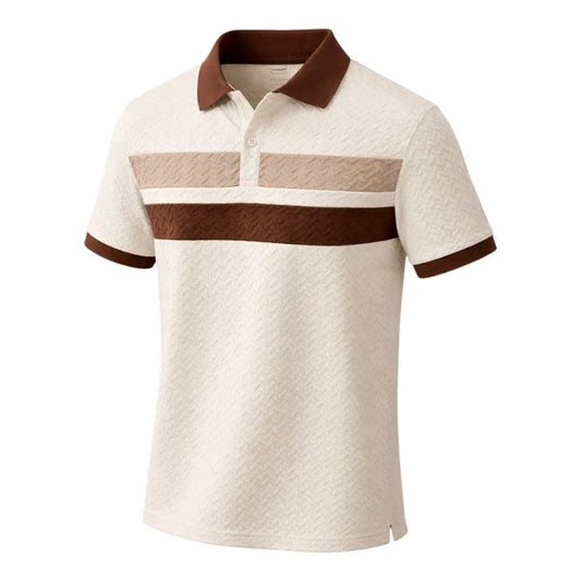 Twice Upon A Clothesline Men's Textured Striped Polo Shirt Cream & Brown Regular Fit Medium (M)