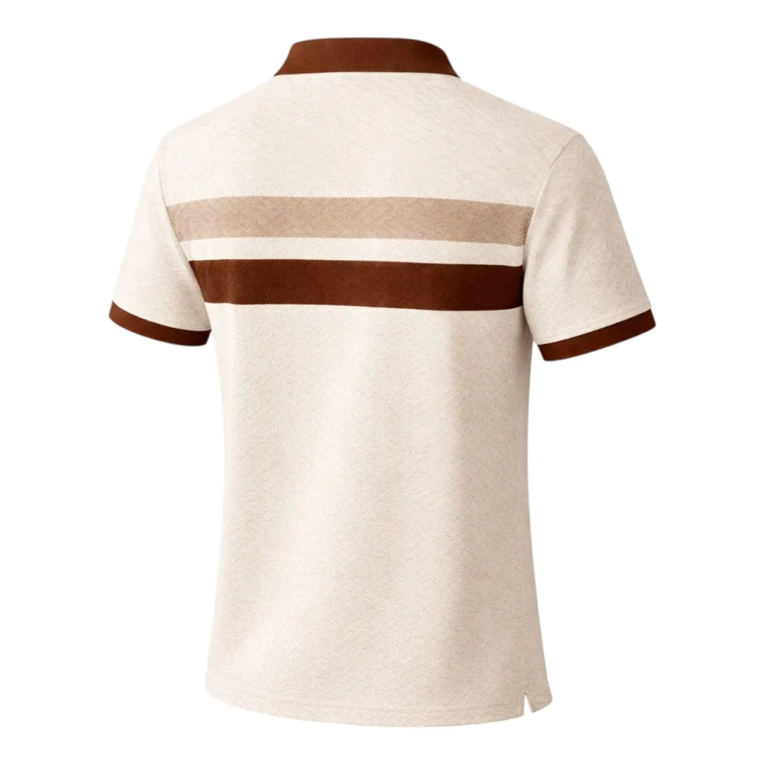 Twice Upon A Clothesline Men's Textured Striped Polo Shirt Cream & Brown Regular Fit Medium (M)