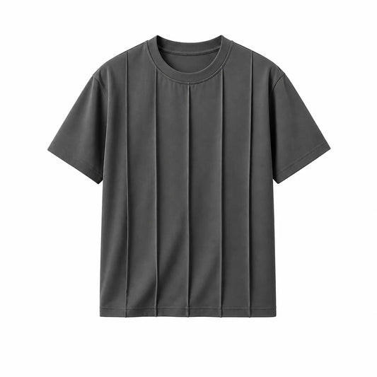 Twice Upon A Clothesline Men's Vertical Textured Crew Neck T-Shirt Dark Grey Regular Fit Medium (M)